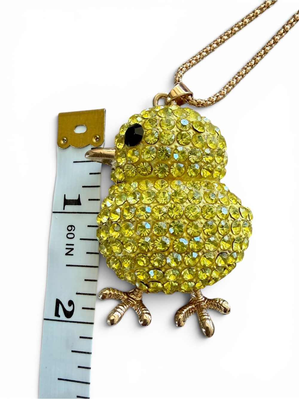 Betsey Johnson Crystal Yellow Chick Pendant Necklace Gold Tone Birdie NWT - Picture 6 of 6